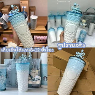 [พร้อมส่ง✔️แก้วเก็บความเย็นลิมิเต็ดลายโบว์สีฟ้าพาสเทล แก้วเยติสแตนเลสพรีเมี่ยมอย่างดี