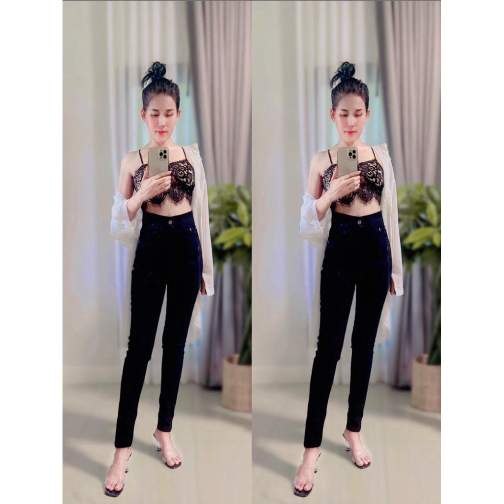 เดฟดำผ้ายืดเอวสูงปรี๊ด