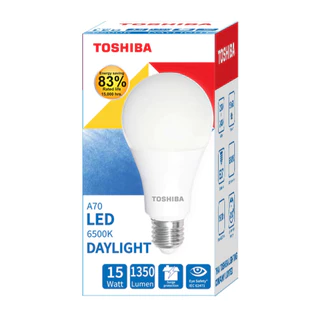 [คุ้ม! 1แถม1] TOSHIBA LED BULB A70 15W หลอดใหญ่ สว่าง ถนอมสายตา สีขาว /เหลือง หลอดไฟโตชิบา