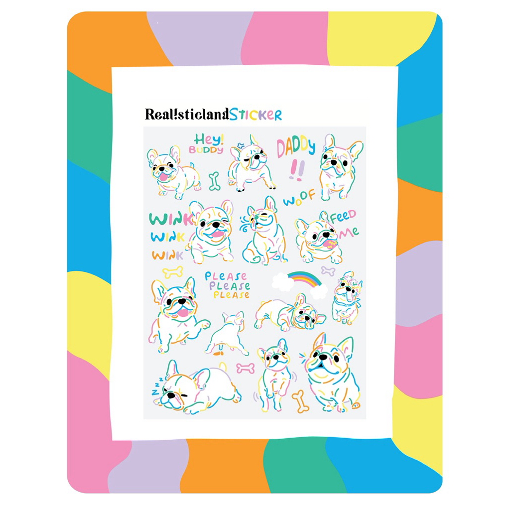 Happy French Bulldog Sticker A6
