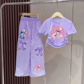 Pinkชุดเซ็เด็กผู้หญิงน่ารัก เสื้อเชือกผูกโบว์ข้าง+กางเกงขายาวแต่งโบว์ 3163