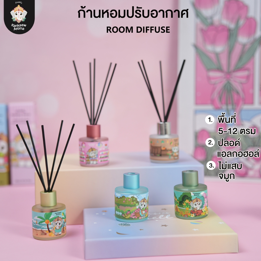 Kankaew Aroma【 รวมทุกกลิ่น 】ของแท้ 100% ก้านไม้หอมปรับอากาศ 55ml. ก้านไม้หอมตกแต่งบ้าน ก้านไม้หอมนานกว่า 45-60 วัน