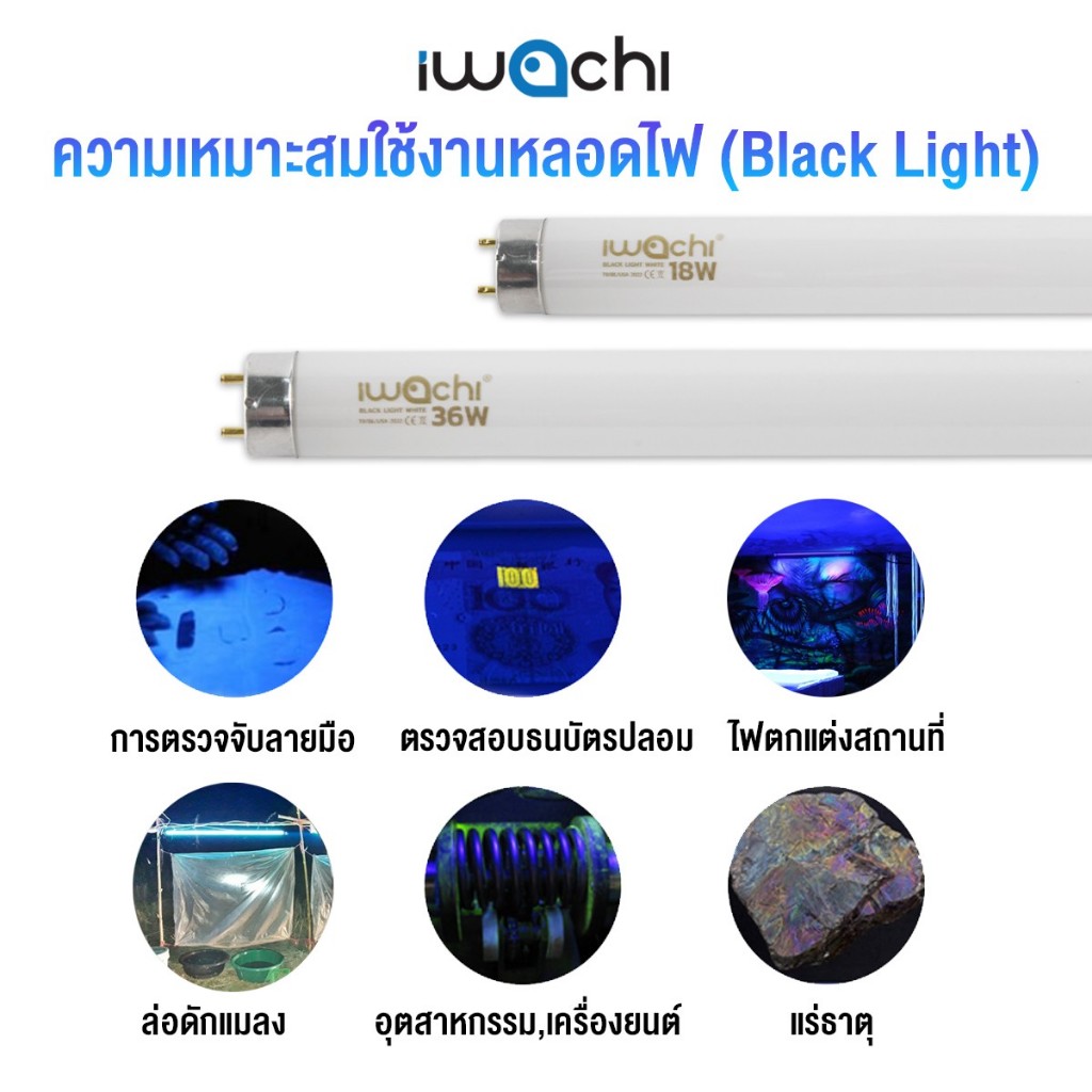 ชุดหลอดไฟนีออนแบล็คไลท์ พร้อมรางอิเล็คทรอนิกส์ หลอดไฟ ล่อ ดัก จับ แมลง Black Light ไฟผับ IWACHI 1ชุด - รูปที่ 6