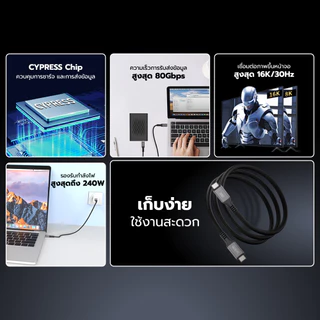 ZTEC ZC661 สายชาร์จเร็วแบบแม่เหล็ก 240W USB-C to USB-C Thunder 5,USB 4 รองรับการเชื่อมต่อภาพ 16K -24M