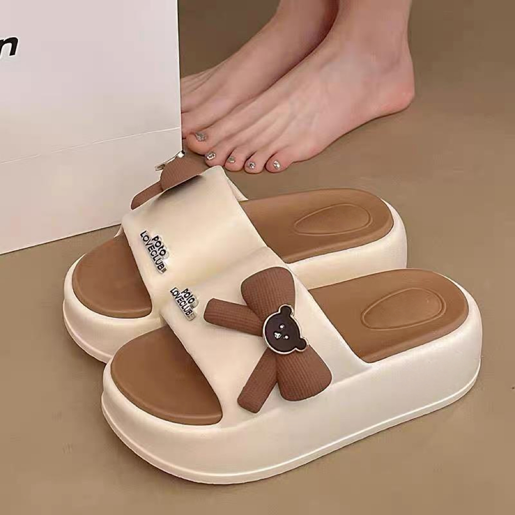 ป้องกันการลื่นไถลและกลิ่นในร่ม, แฟชั่นสตรีทที่ละเอียดอ่อนการ์ตูนหมีน้อยตัวอักษรอุปกรณ์เสริมสุภาพสตรีต้องมีรองเท้าแ 668-1