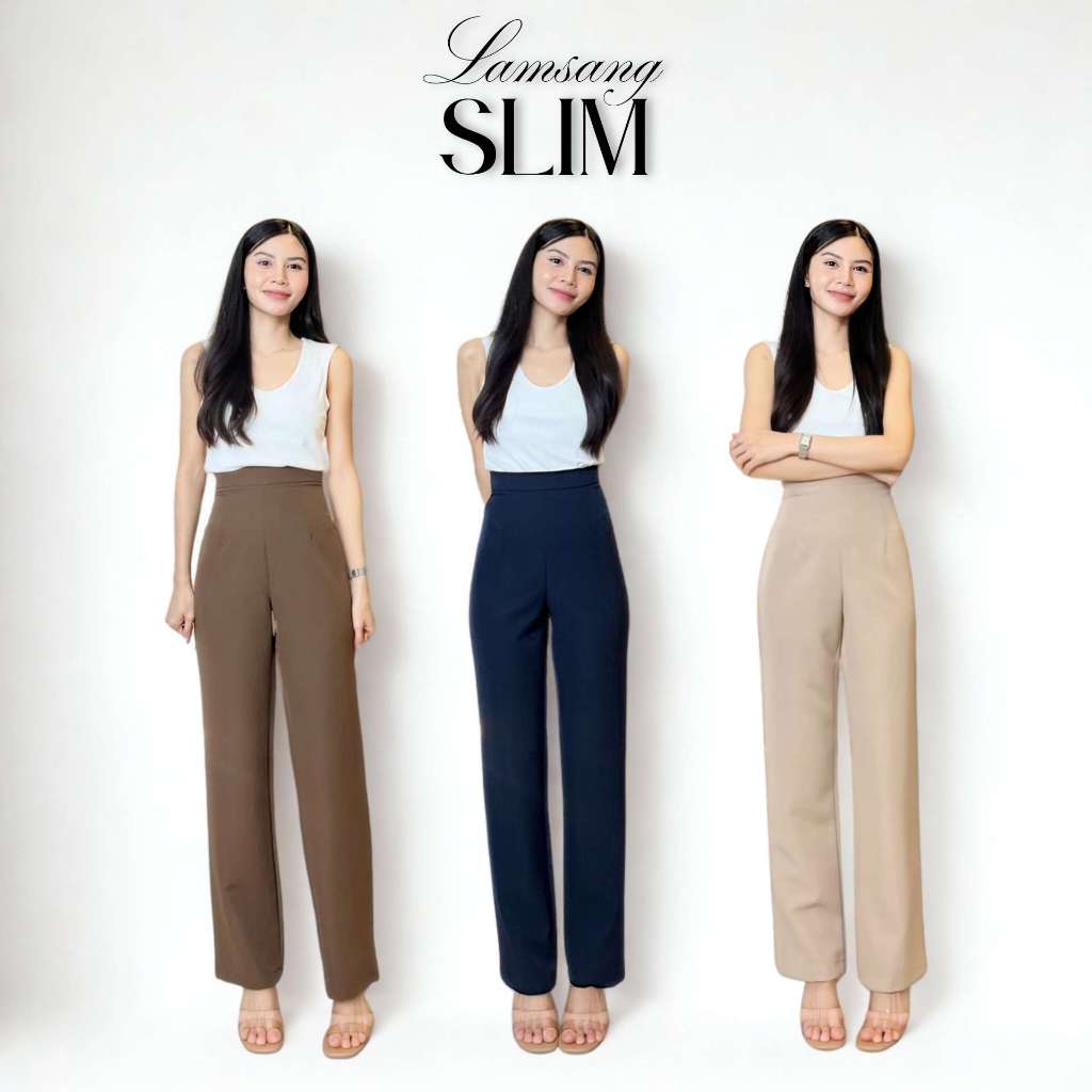 LAMSANG P06 Slim Pants กางเกงเอวสูงกระบอกเล็ก ซิปหลัง