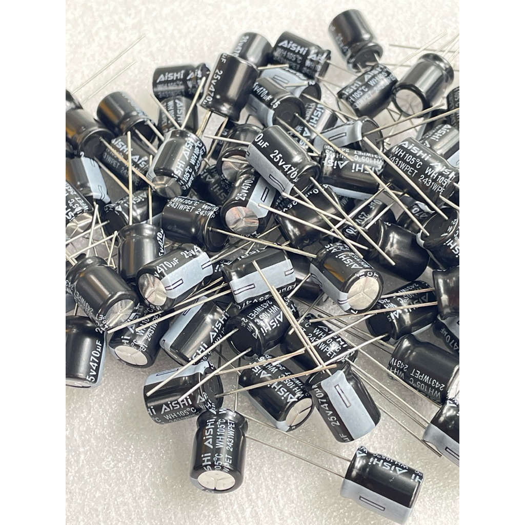 (แพ็ค10ตัว) คาปาซิเตอร์ 470UF 25V ยี่ห้อ Aishi ตัวสีดำ ขนาด 10x13mm ทนความร้อน 105C 470uf 25v Capaci