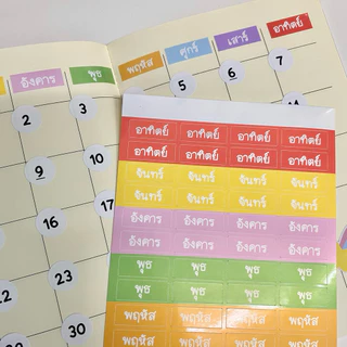 สติ๊กเกอร์ วันที่ติดแพลนเนอร์ ภาษาไทย 7วัน7สี แผ่นA5