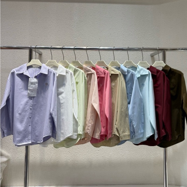 รุ่นใหม่!! 530 เสื้อเชิ้ตแขนยาว ปักหัวใจ ผ้าคอตตอนยีนส์ wanwan clothing