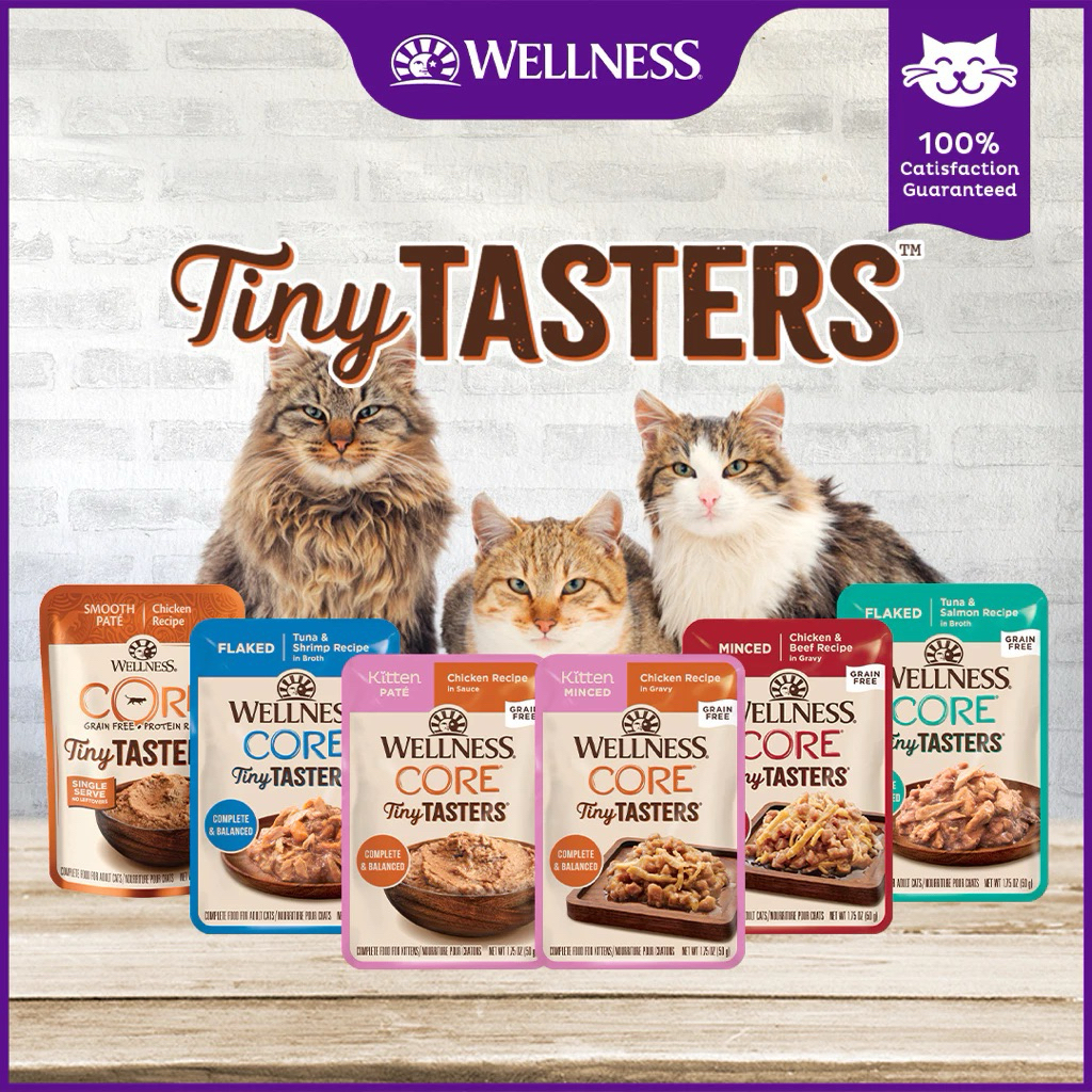 📦✔️1 แพ็ค 12 ซอง Pate 7 รส/Minced 5 รส  *(50 g) Wellness CORE Tiny Tasters Minced Flaked