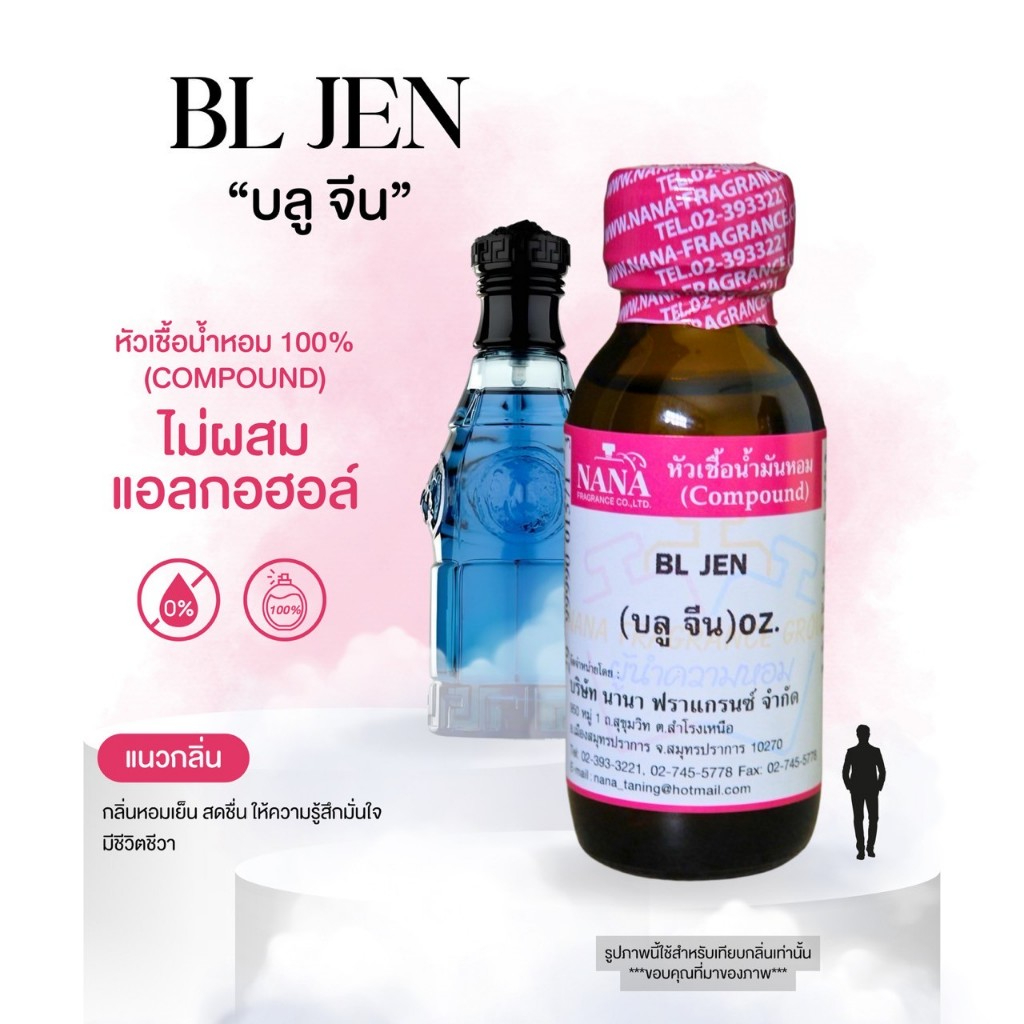 หัวเชื้อน้ำหอม 100% ขนาด30-100ml. กลิ่นบลู จีน(BL JEN)