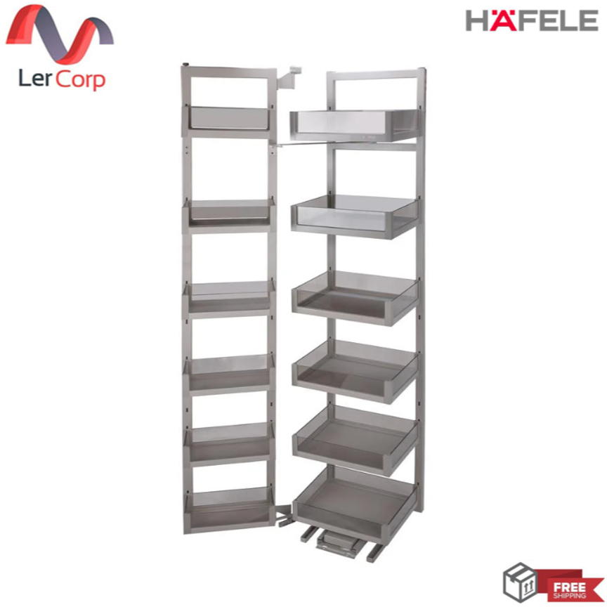 (Hafele) ตะแกรงชั้นวางในตู้ หน้ากว้าง 450 มม. สูง 1,820 มม. วัสดุเหล็กพ่นสีแชมเปญ ขอบกระจก (495.35.354)