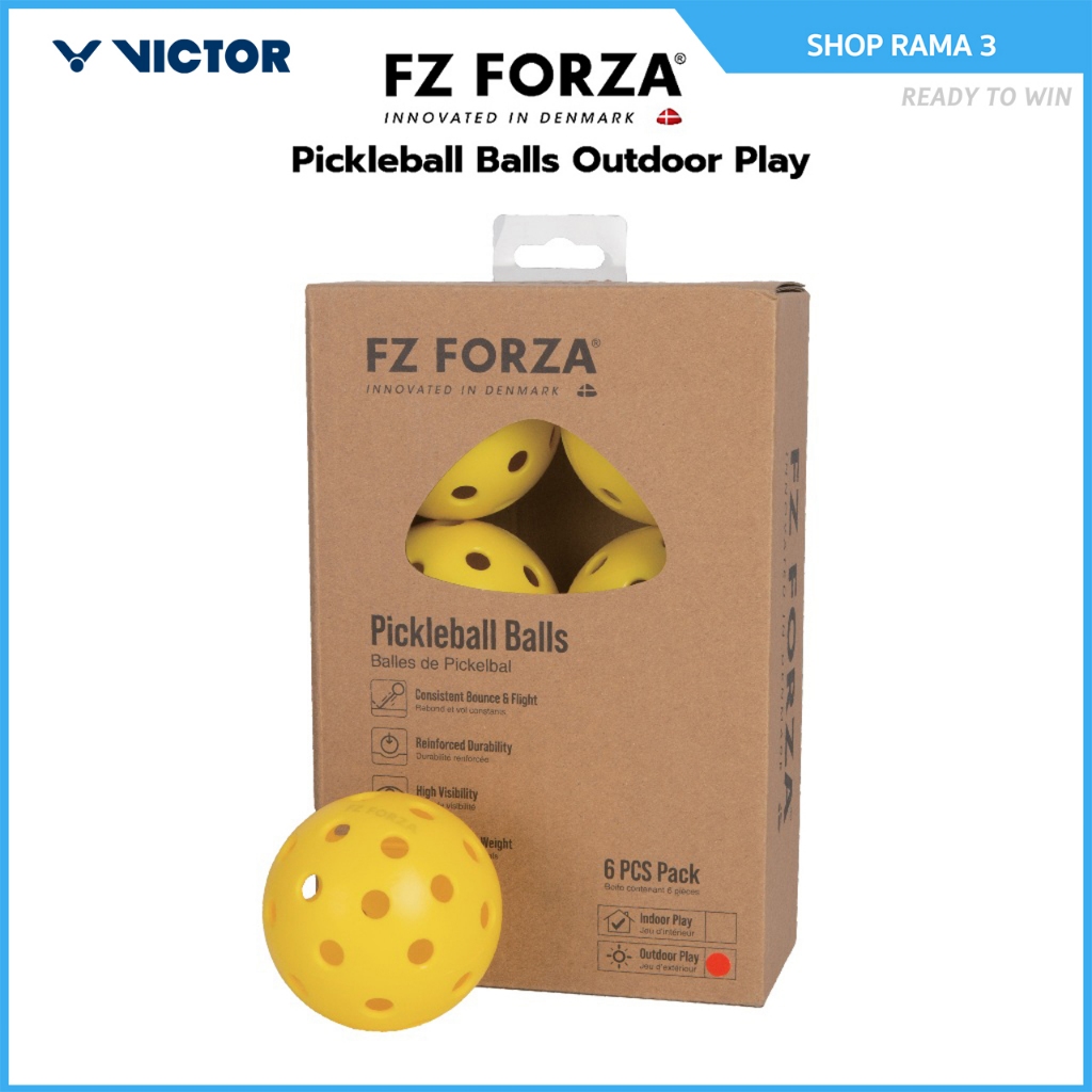 (พร้อมส่ง) ลูก Pickleball สำหรับ Outdoor แบรนด์ FZ FORZA สีเหลือง 6 ลูก (40 รู)