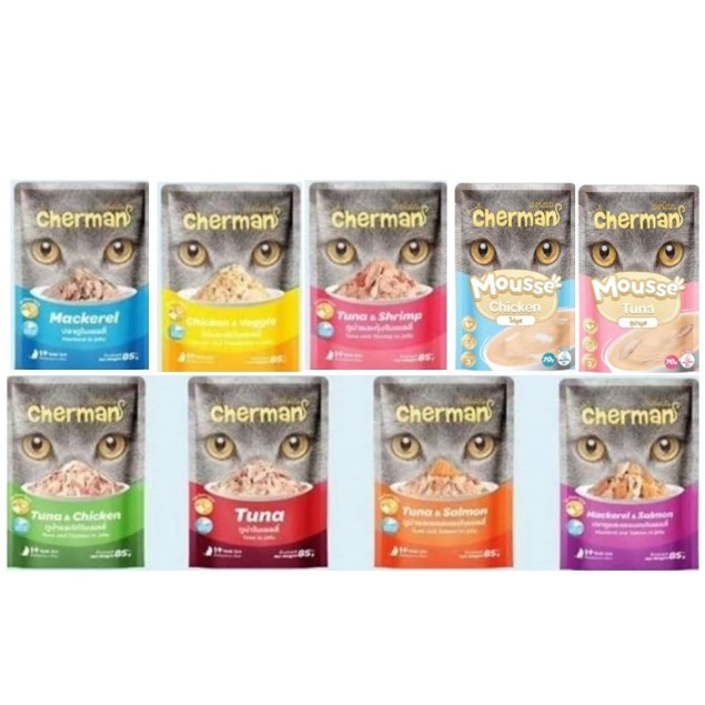 Cherman เชอร์แมน อาหารแมวเปียก โต / มูสลูกแมว ชนิดซอง 85 กรัม (48ซอง)*โปรดอ่านรายละเอียดก่อนสั่งซื้อ