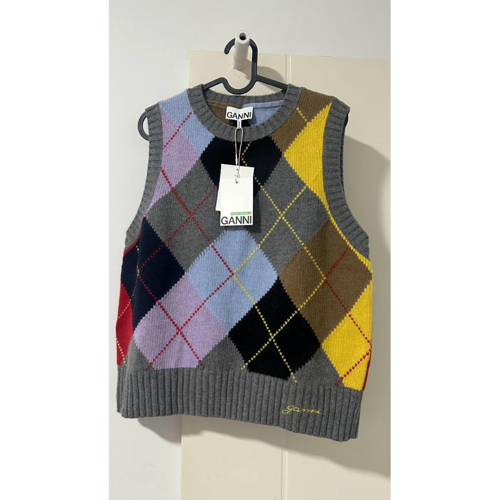 Ganni Harlequin Wool-Blend Vest
