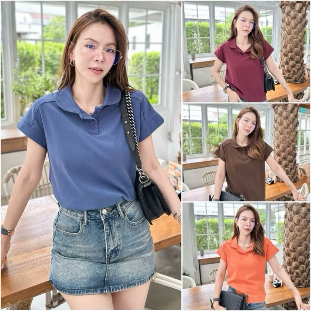 022New เสื้อยืดคอบัว แขนขอบ ผ้าCotton supersofeมูจิ