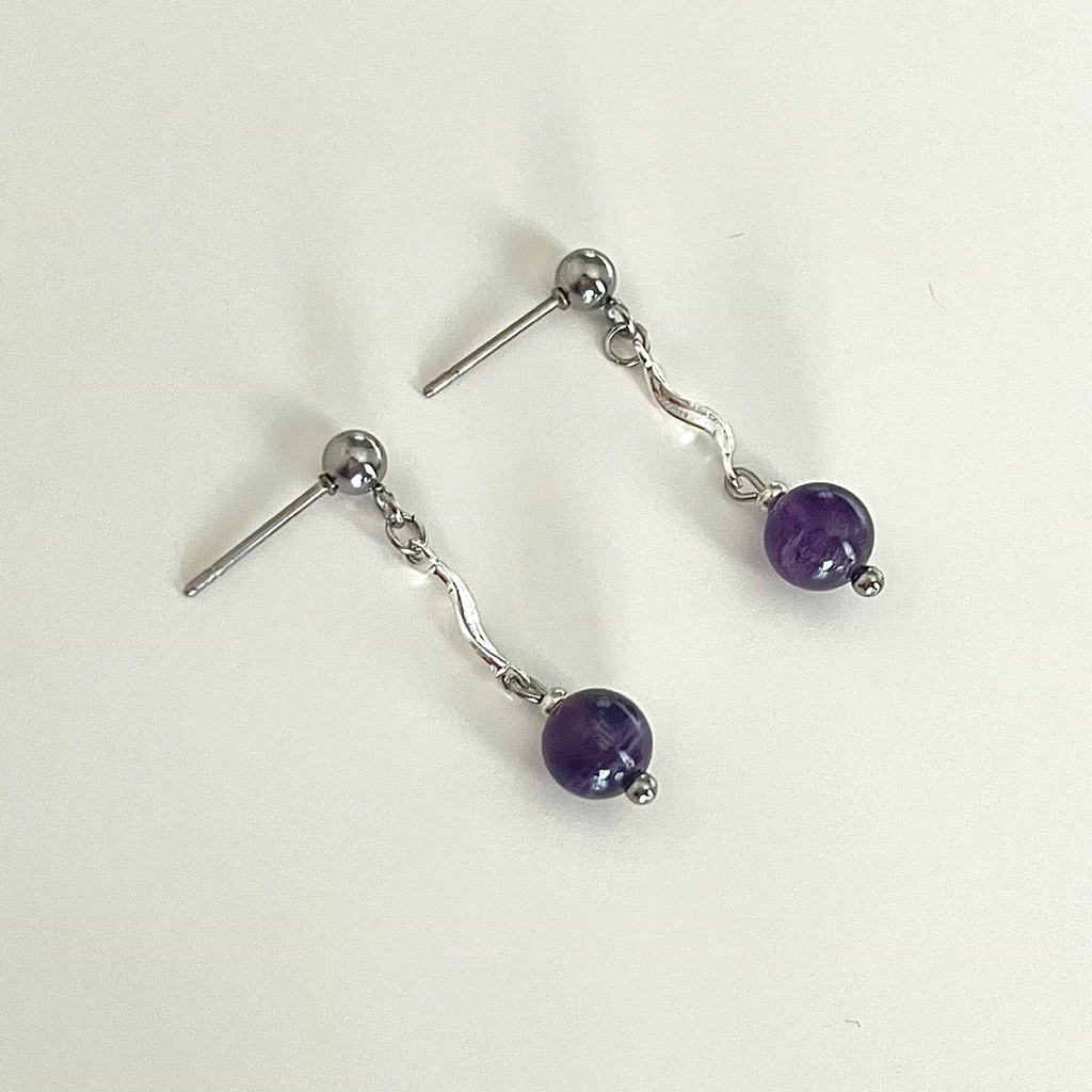 ต่างหูอเมทิสต์ 6 mm หินธรรมชาติ