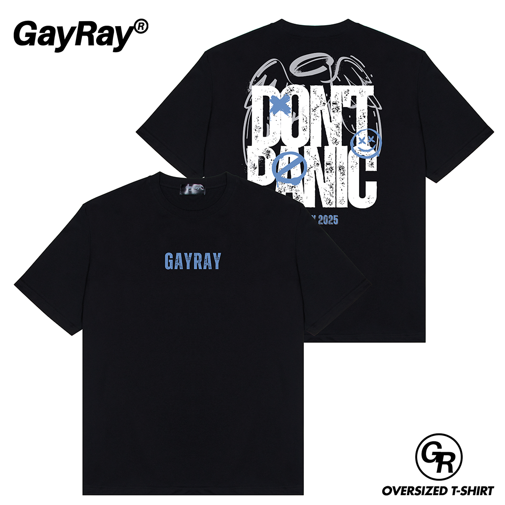 GayRay ⎰DONT PANIC⎱  เสื้อยืดโอเวอร์ไซส์ Cotton 100% นุ่่ม ใส่สบาย