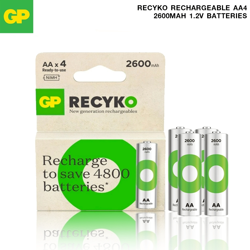 GP Recyko Rechargeable AA2 / AA4 2600mAh 1.2V Batteries ถ่านชาร์จ