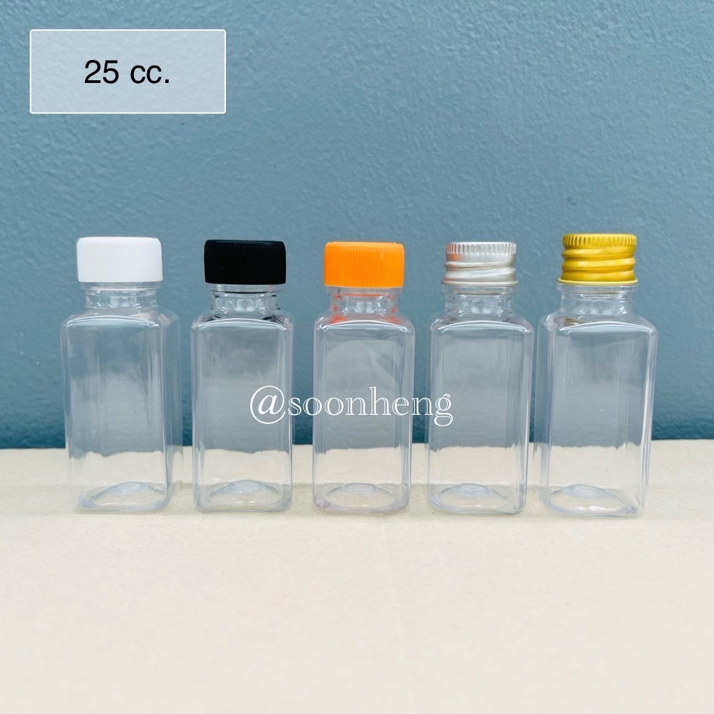 (แพ็ค 100 ใบ) ขวดสบู่โรงแรม แบบเหลี่ยม 25 cc