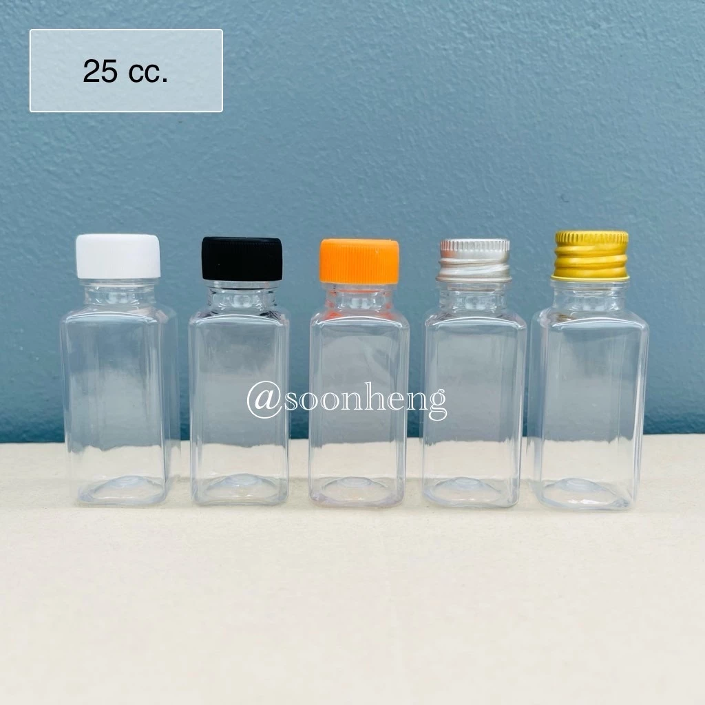 (แพ็ค 100 ใบ) ขวดสบู่โรงแรม แบบเหลี่ยม 25 cc