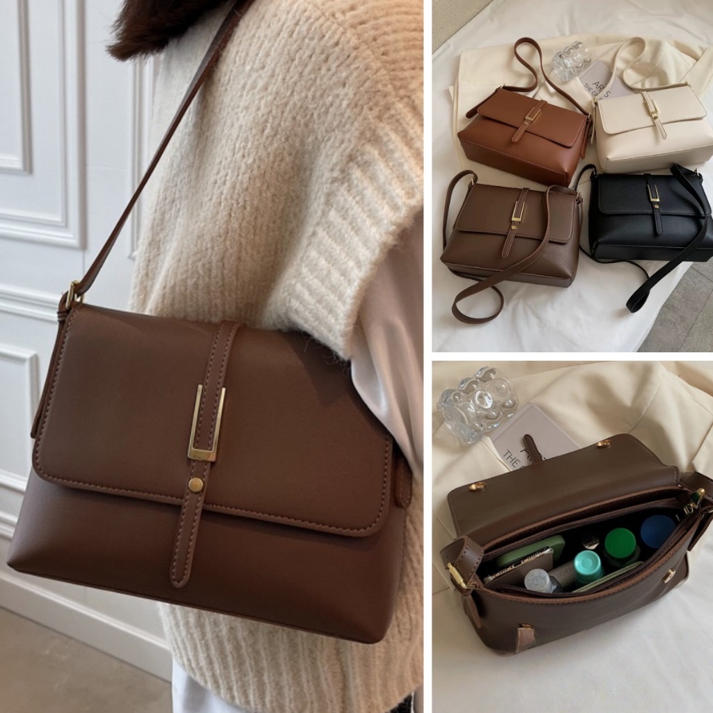 【พร้อมส่ง】Super bag กระเป๋าสะพายข้างวินเทจสำหรับผู้หญิง ดีไซน์ความจุขนาดใหญ่ หนัง PU