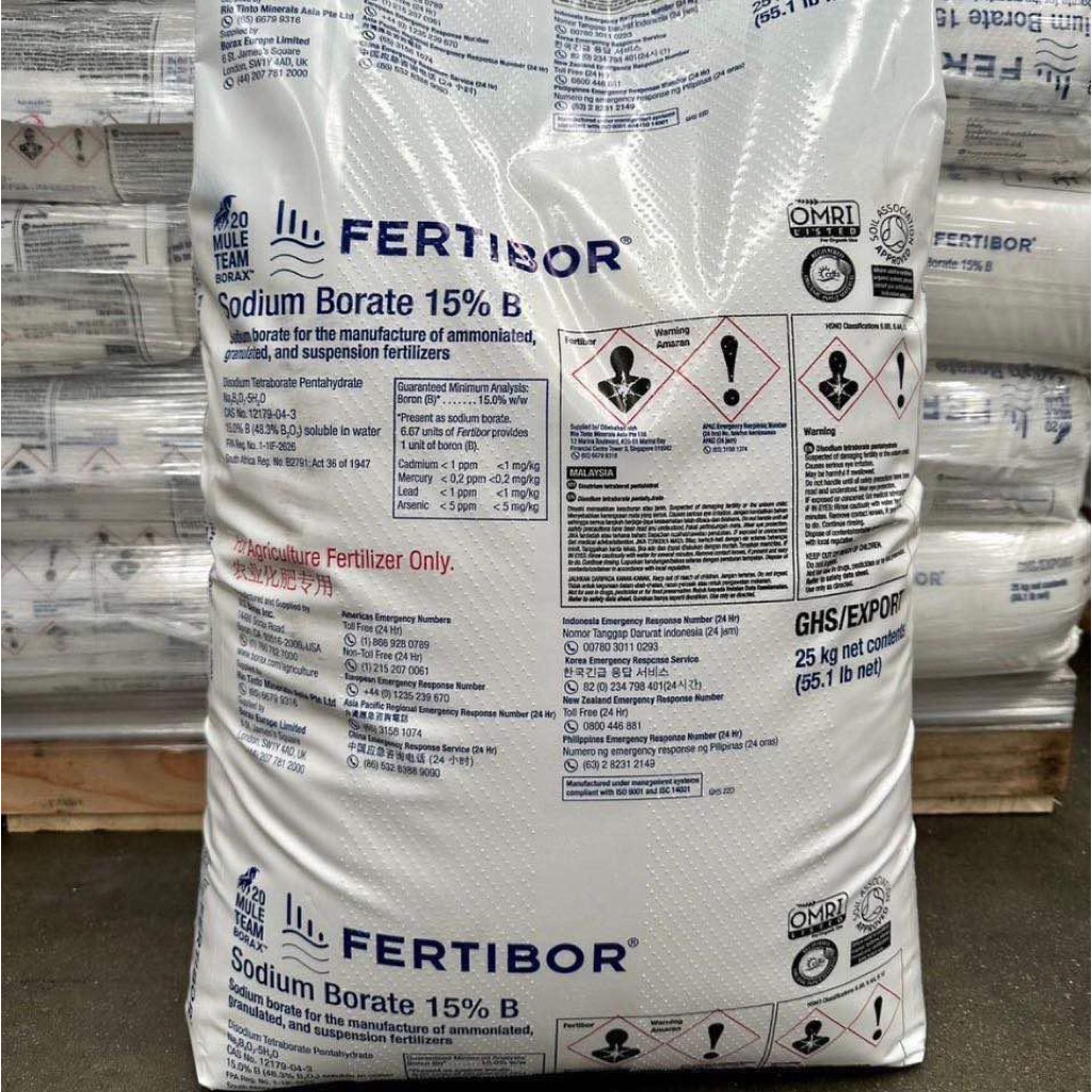 Fertibor โบรอนเฟอร์ติบอร์15%จากอเมริกา ขนาด25กก.ของแท้ จัดส่งไว(ออเดอร์ละ1กส.เนื่องจากสินค้านน.มากค่ะ)