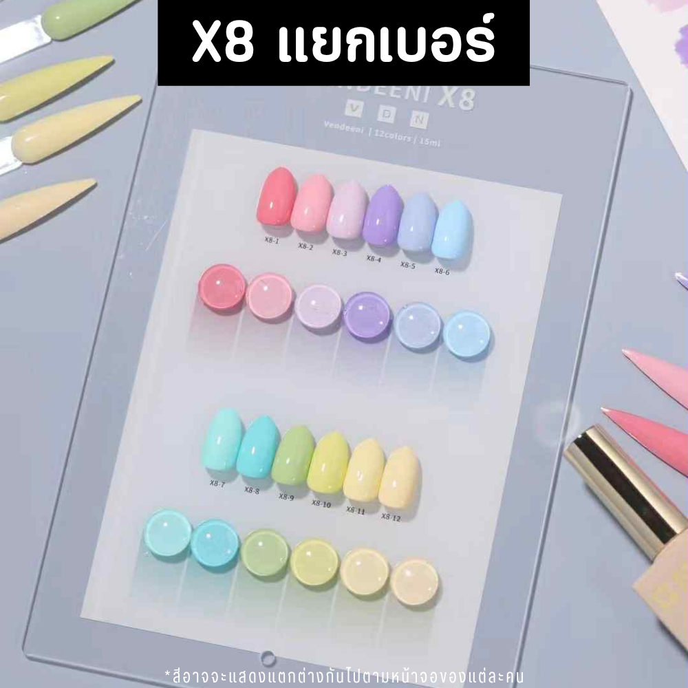 VENDEENI แยกเบอร์ X8 ยาทาเล็บเจล สีเจล โทนพาสเทล มาการอง 12 สี VDN