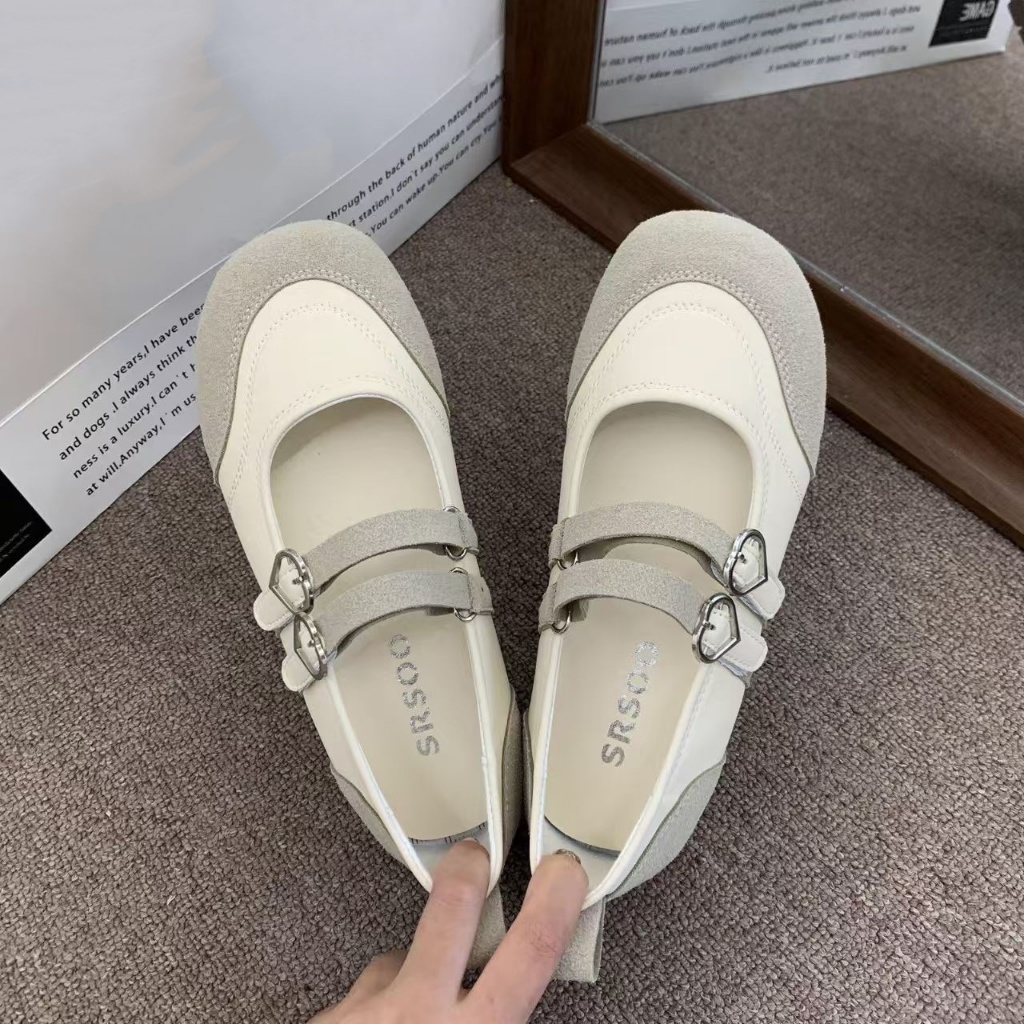 รองเท้าบัลเล่ต์แบบแบนสไตล์ฝรั่งเศสยอดนิยมสำหรับผู้หญิง รองเท้าแมรี่เจนพื้นนุ่มสวมใส่สบายรุ่นใหม่