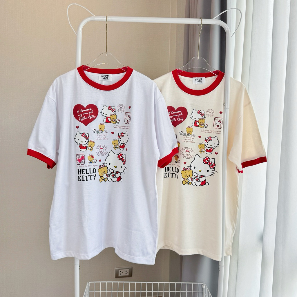 เสื้อยืดโอเวอร์ไซส์ QL คิตตี้จดหมาย