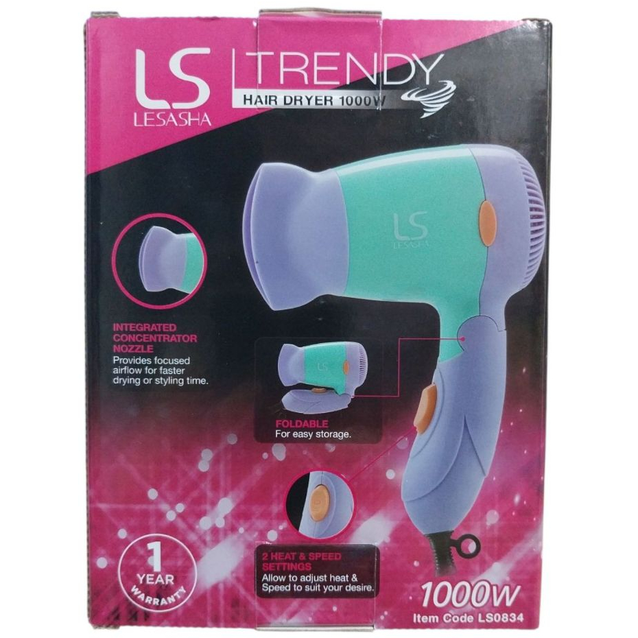 Le'sasha Powerful DC 1000W Trendy Hair Dryer รุ่น LS0834 ไดร์เป่าผมขนาดกะทัดรัด สีสวยสดใสสไตล์วัยรุ่