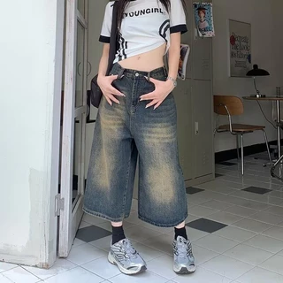กางเกงยีนส์ขากระบอก S-10XL ทรงหลวมขากว้างใส่ได้ทั้งเอวสูง เอวต่ำ ผ้าใส่สบาย
