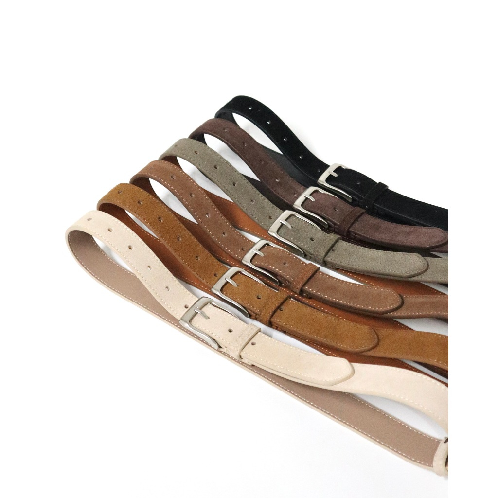 🔥หนังกลับ SUEDE Belt🔥❤️LULU❤️ RL-520 เข็มขัดหนังแท้  หัวเข็มขัดสีเงิน หุ้มหนังทั้งเส้น
