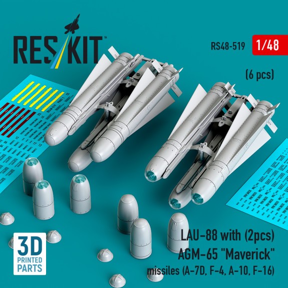 RS48-0519_AGM-65 "Maverick" missiles (6 pcs) with LAU-88 (2 pcs) (A-10, F-16, F-8) (3D Printed) (1/4