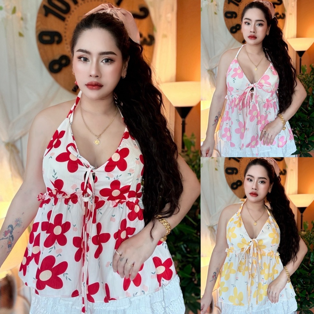 เสื้อสาวอวบ**ร้าน ปอปังแฟชั่น อก38-60ยาว24 ทรงสวย เซ็กซี่ทั้งลายดอกและผ้าพื้น**รุ่น สายเดี่ยวเสริมฟองน้ำ**