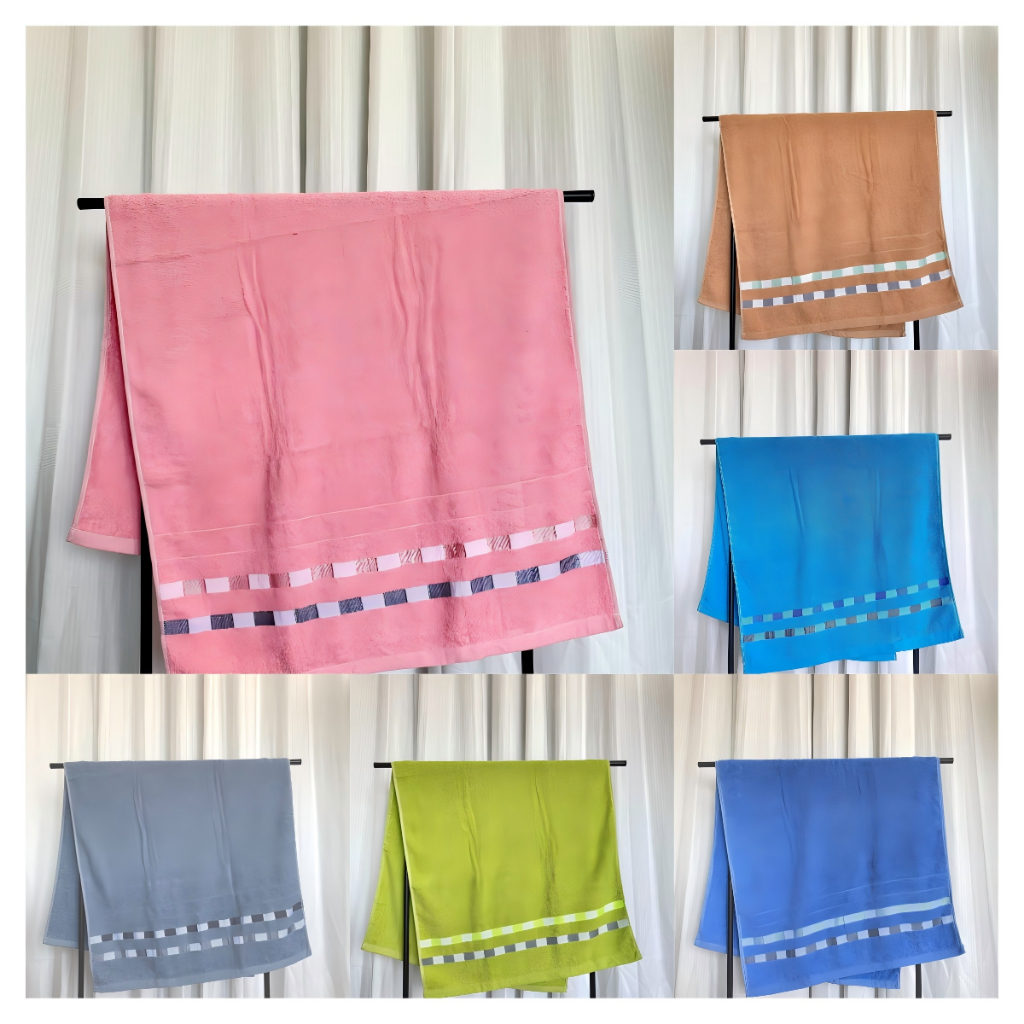 【360กรัม】ผ้าเช็ดตัว Cotton ทอด้ายคู่ ผ้าเช็ดตัว ผ้าขนหนูสีพื้น ปักลายการ์ตูนน่ารักๆ(70×140cm)