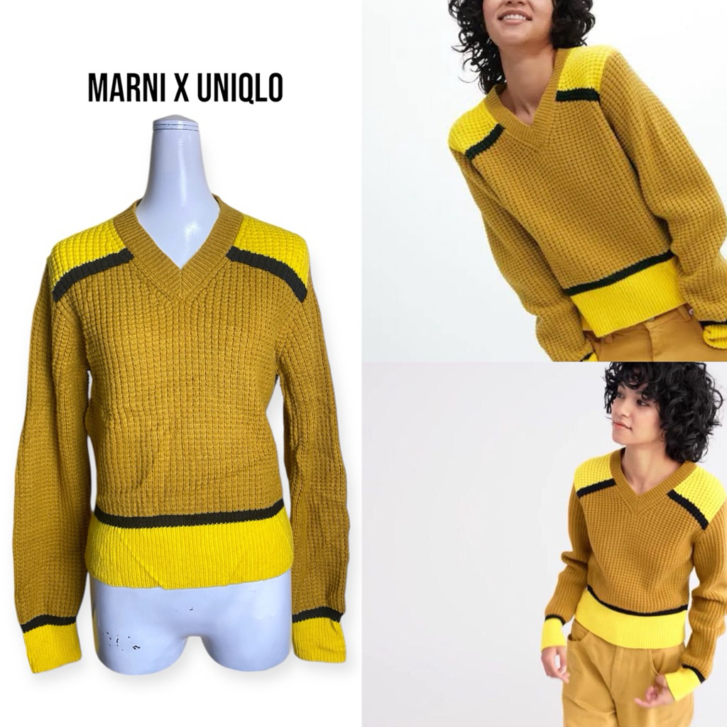 MARNI X UNIQLO เสื้อสเวตเตอร์แขนยาวสีเหลือง