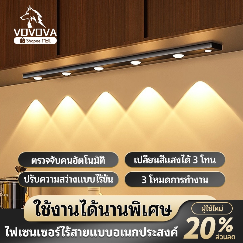 VOVOVA  ไฟเซ็นเซอร์ LED อัจฉริยะ 3 สี ปรับอารมณ์ ไฟหัวเตียง-ไฟผนังทางเดิน ✨ ติดง่ายไม่ต้องเดินสาย (ควบคุมอัตโนมัติ)