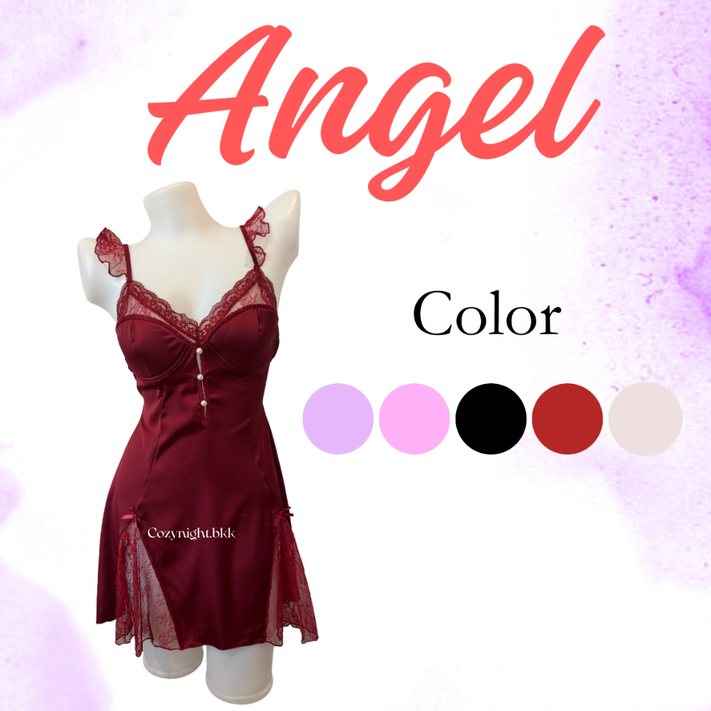 Angel🪽 ชุดนอนเดรสผ้าซาติน รุ่นนี้มี 5 สี