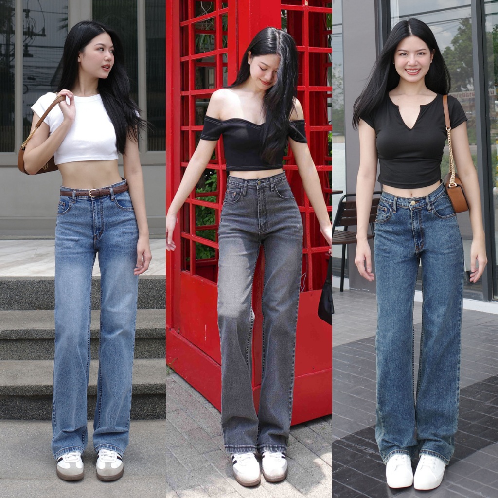 กางเกงยีนส์เอวสูงขากระบอกตรง รุ่น Sassy Jeans