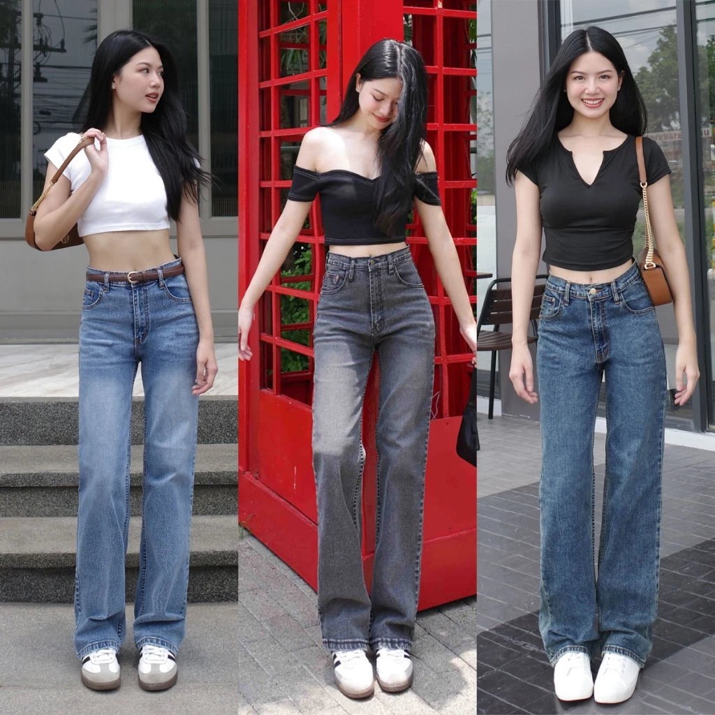 กางเกงยีนส์เอวสูงขากระบอกตรง รุ่น Sassy Jeans