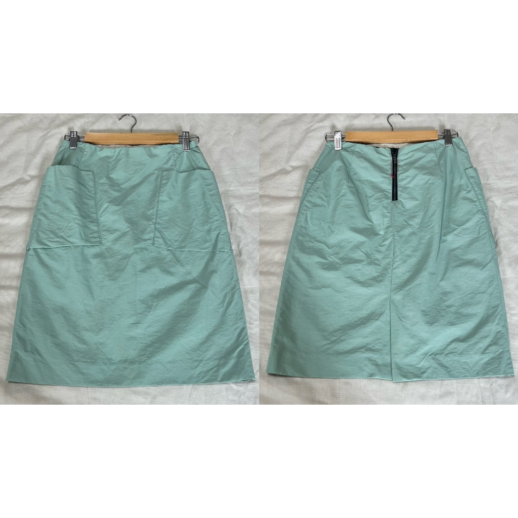 (F623) Des Pres กระโปรงลำลองสีเขียวมิ้นท์กระเป๋าด้านหน้าใช้งานได้จริง สภาพสวยผ้าคอตตอน + ไนลอนซิปหลั