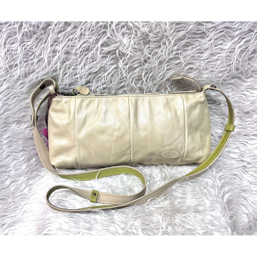 กระเป๋าหนังแท้100%สีครีมมุกแบรนด์IBIZA JAPAN(รหัส ดอกไม้468)