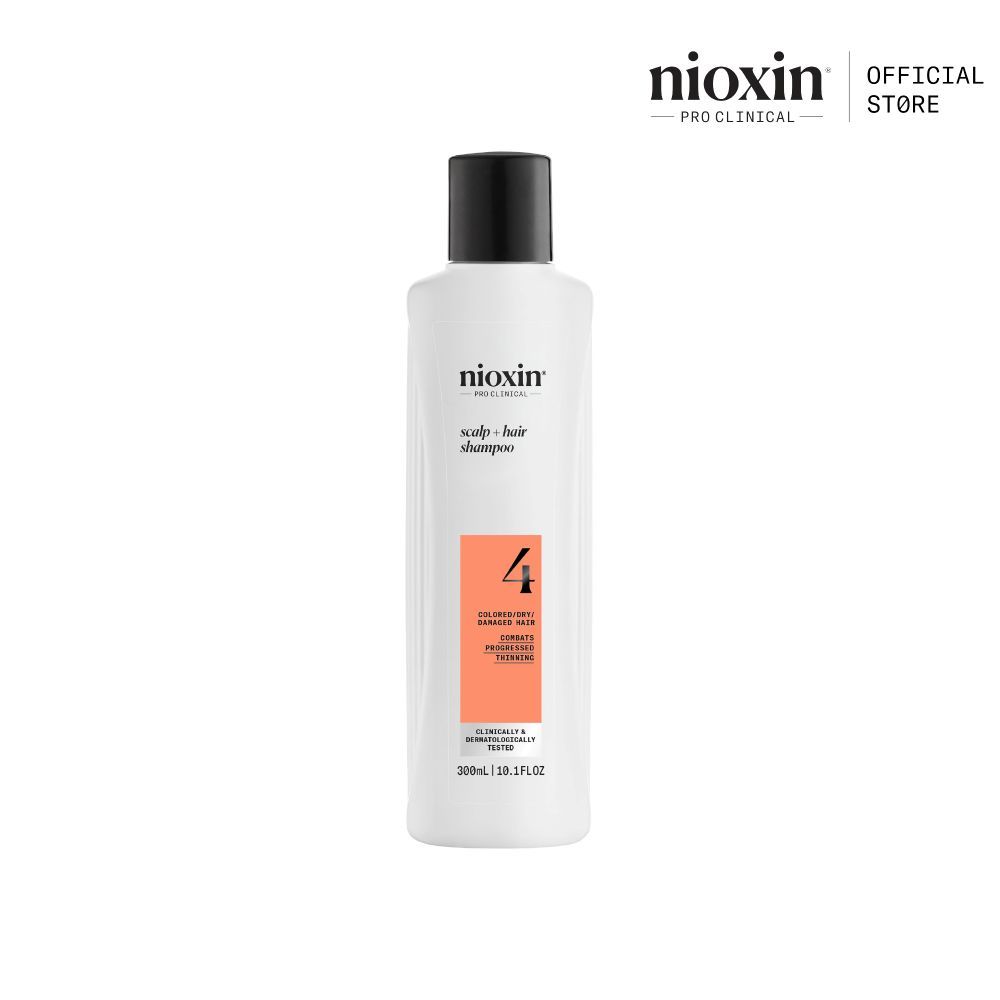 NIOXIN System 4 Shampoo สำหรับผมบางชัดเจน ผมทำสี/ดัด-ยืด/ฟอก 300ml (ไนอ๊อกซิน แชมพูลดผมขาดหลุดร่วง ปกป้องสีผม)