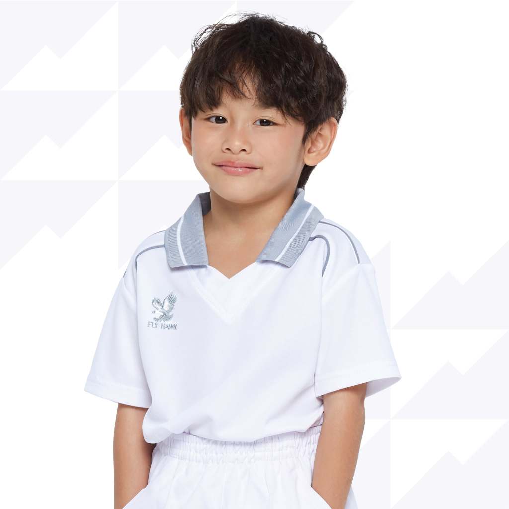 เสื้อกีฬาคอปกเด็ก ยี่ห้อ Flyhawk รุ่น C974 เสื้อเด็ก เสื้อกีฬา ราคาถูก ของแท้ 100%เสื้อโปโลเด็กสีพื้น มีลายเส้นเรียบง่าย