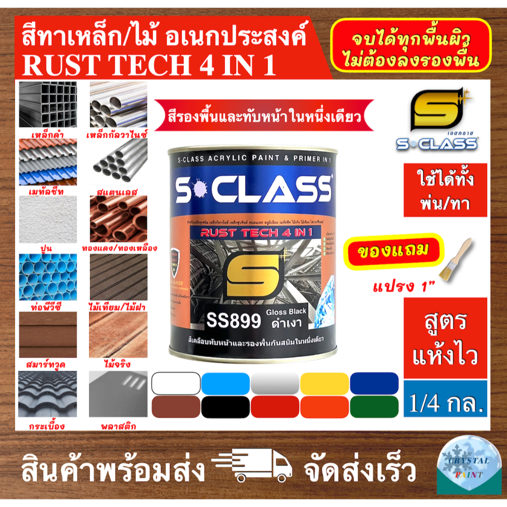 เอสคลาส รัสท์เทค สีเคลือบกันสนิม 2IN1 สีทาอเนกประสงค์ทุกพื้นผิว สีกันสนิมและสีจริงในตัวเดียว ขนาด 1/4 กล