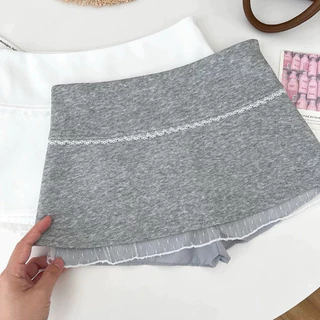 Jennyพร้อมส่ง🍋กระโปรงสั้น กระโปรงมินิ แต่งลูกไม้ ติดโปว์ ทรงเอ ทรงรัดรูป มีซับใน สีพื้น ผ้ายืด สุดฮิด Y2K แฟชั่นผู้หญิง