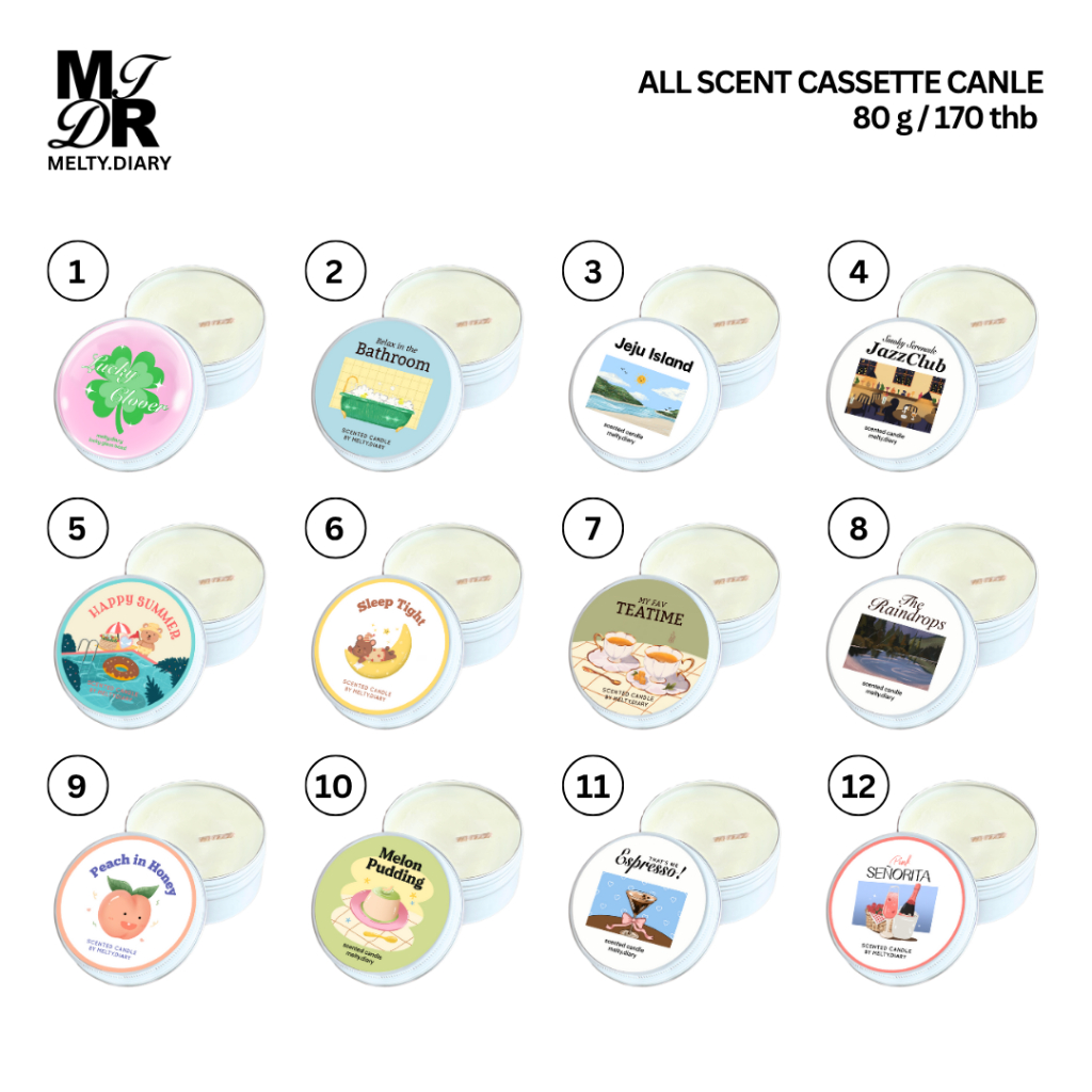 Melty.diary - All Scent Cassette Soy Wax Candle รวมกลิ่นเทียนหอมไขถั่วเหลืองแบบตลับ 80g
