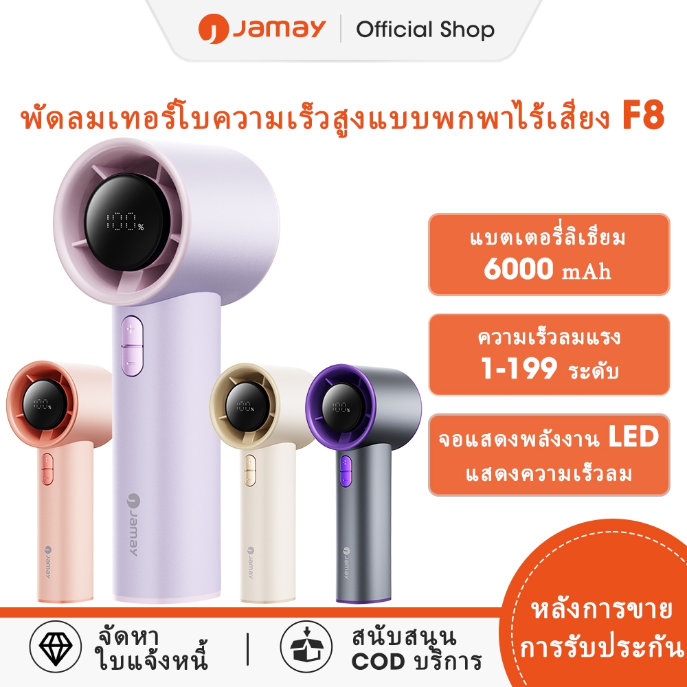 JAMAY พัดลมพกพา พร้อมจอแสดงผล LED พัดลมมือถือ ความเร็วสูง ทํางานเงียบ ปรับความเร็วได้ USB พัดลม F8