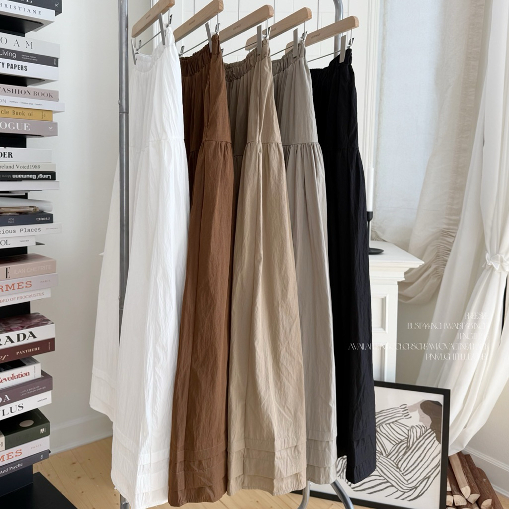 (D40) Heartmade—Tencel skirt🥣🖼️(กระโปรงต่อระบายซับในยาว)